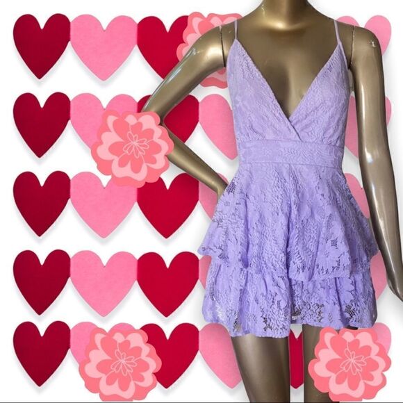 Lavender formal romper / mini dress. Stretch lace, adjustable steamed NWT - Picture 2 of 15